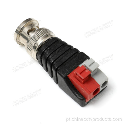 Conector masculino de câmera CCTV com terminais sem parafuso